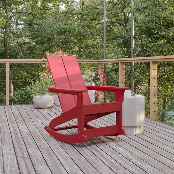 Flash Furniture Red Modern Poly Resin Adirondack Rocking Chair JJ-C14709-RED-GG